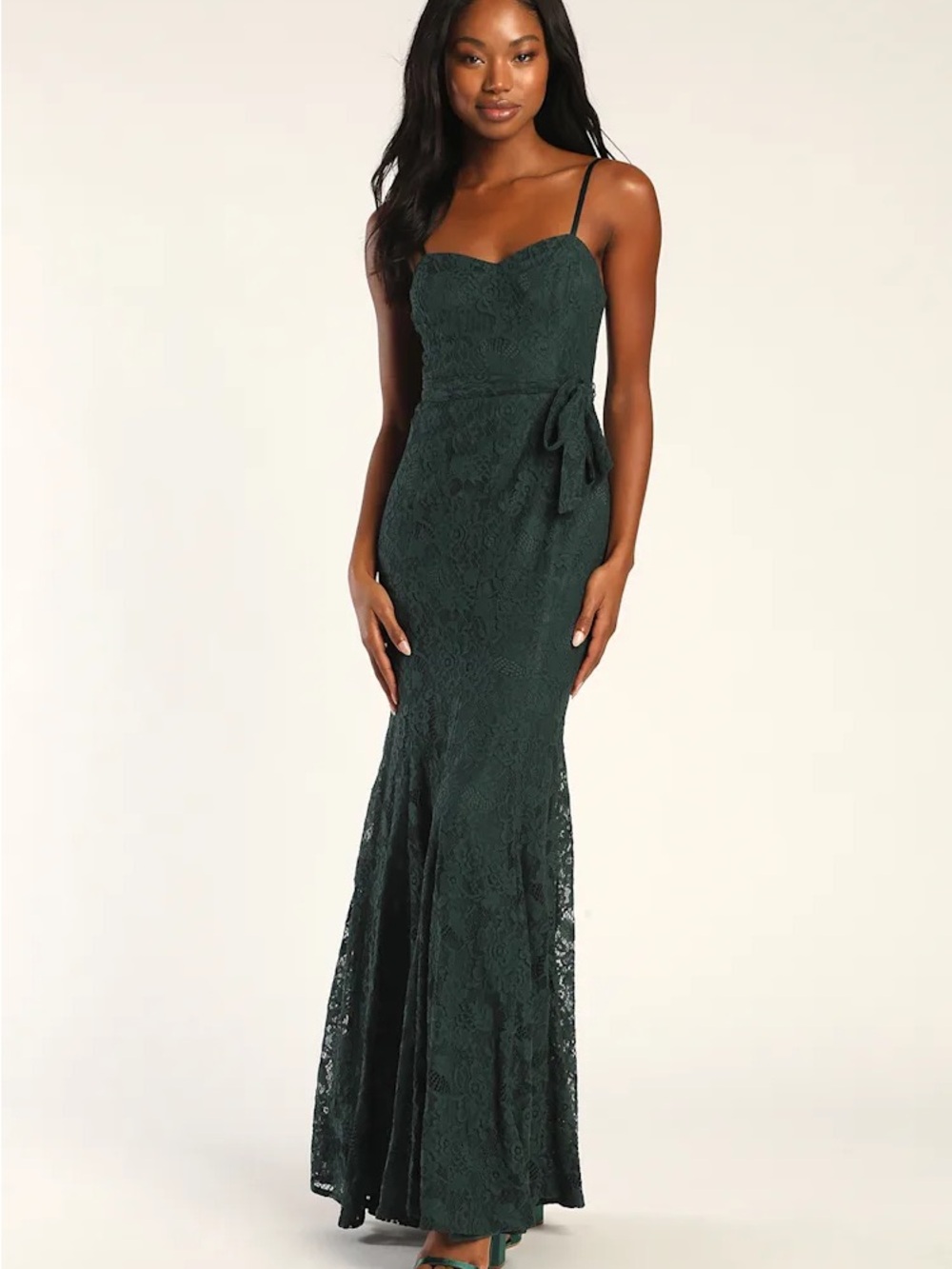 Lulus Everlasting Emotion Emerald Green Lace Mermaid Maxi Dress - NWT